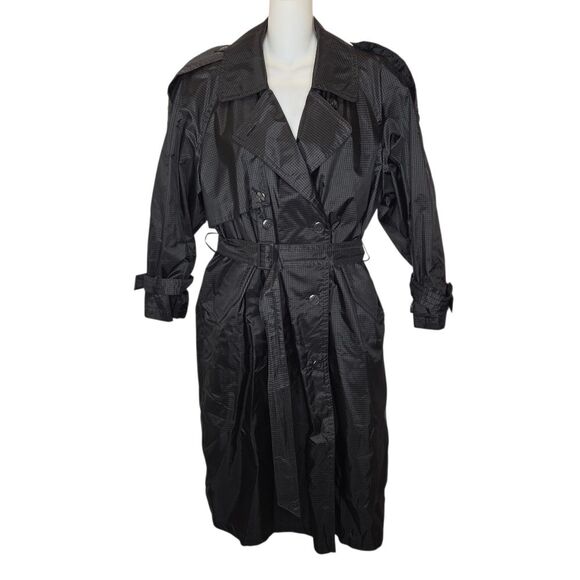 Amanda Smith Petites Vintage 80s Gingham Belted Rain Coat Trench Size 10 - Picture 1 of 13